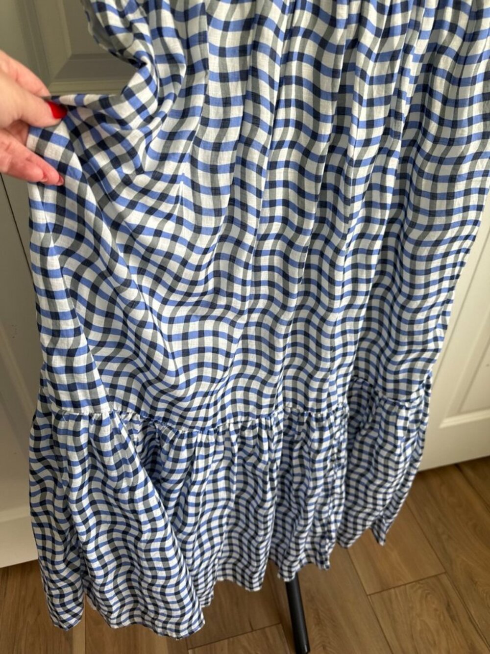 Anthropologie The Peregrine Blue Gingham Midi Dress Size S Cottagecore Winery - Picture 7 of 10